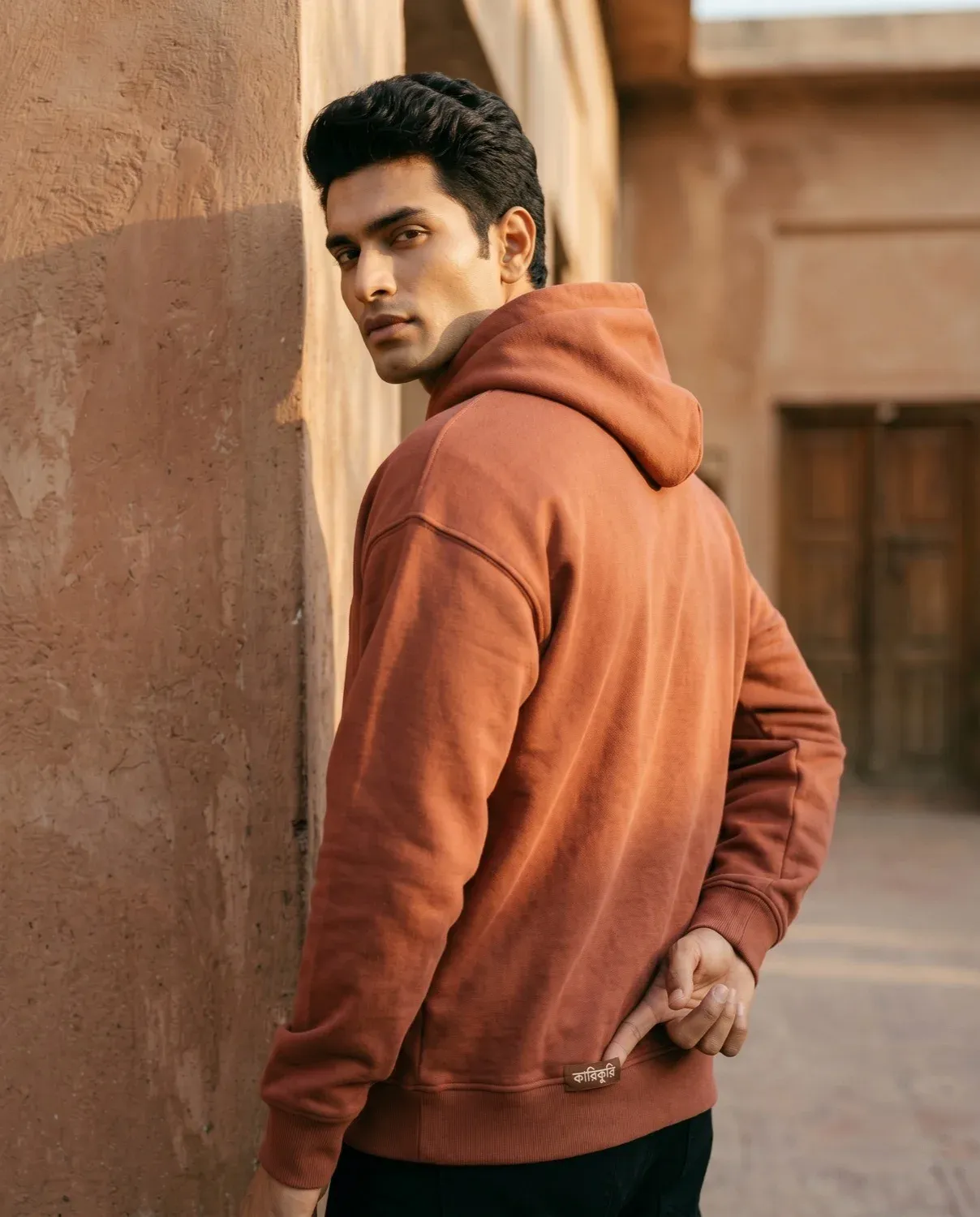 Jamdani hoodie, terracotta — back